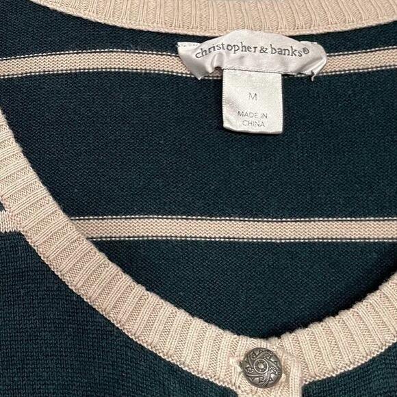 Christopher & Banks Cardigan Size Medium Embroidered Floral Dark Green Cottage - Picture 7 of 9